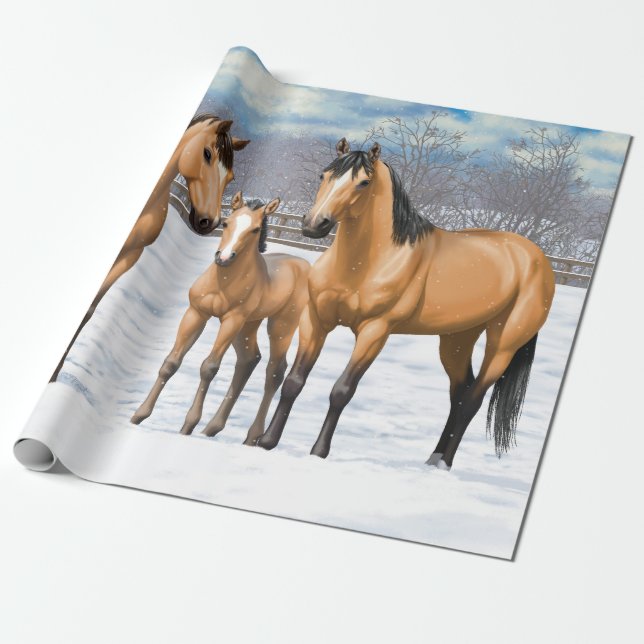 Papel De Regalo Caballos De Cuero De Cuello En Nieve (Desenrollado)