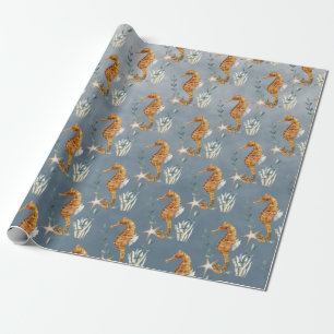 Papel De Regalo Caballos De Mar Bajo El Profundo Mar Azul