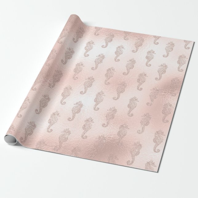 Papel De Regalo Caballos de mar en rosa (Desenrollado)