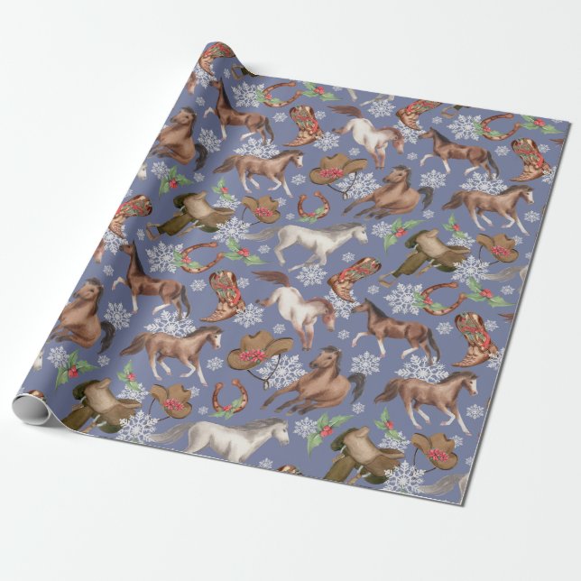 Papel De Regalo Caballos de Navidad occidentales (Desenrollado)