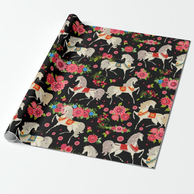 Papel De Regalo Caballos decorativos (Desenrollado)