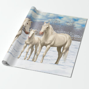 Papel De Regalo Caballos del Cuartel Blanco En Nieve