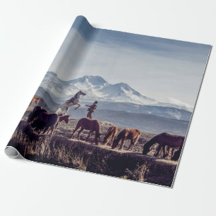 PAPEL DE REGALO CABALLOS EN LA MONTAÑA DE VISTA DE CAMPO ABIERTO D