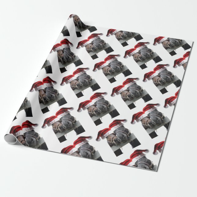 Papel De Regalo Caballos en los gorras de Papá Noel (Desenrollado)