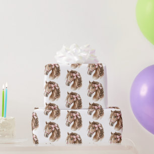 Papel De Regalo Caballos Lindos Lazos Rosados Cumpleaños