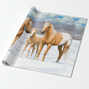 Papel De Regalo Caballos Palomino Appaloosa De Nieve