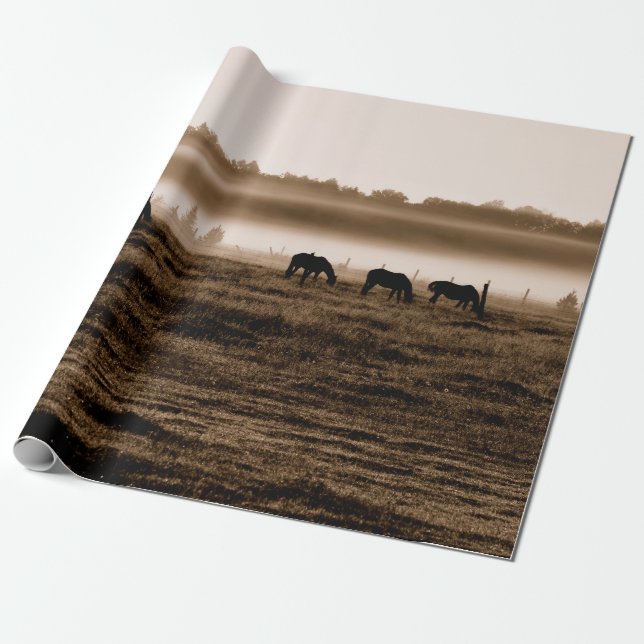 Papel De Regalo Caballos Rústica de la textura Sepia (Desenrollado)