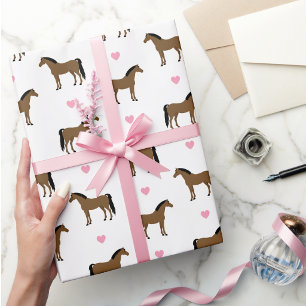 Papel De Regalo Caballos y Corazones Rosas