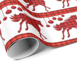 Papel De Regalo Caballos y ornamentos rojos de la tela escocesa