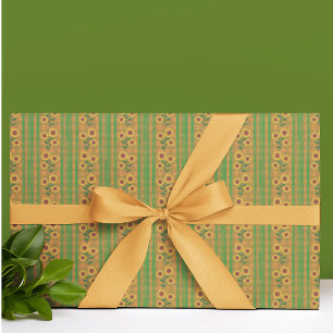 Papel De Regalo Cabaña Campestre Marrón Verde Amarillo Girasoles