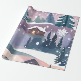 Papel De Regalo Cabaña de montaña nevada acuarela