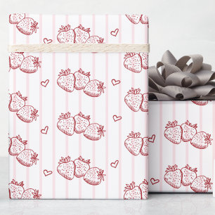 Papel De Regalo Cabaña Dibujada a Mano Franja Rosa Fresa