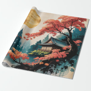 Papel De Regalo Cabaña iluminada por la luna Arte del bosque japon