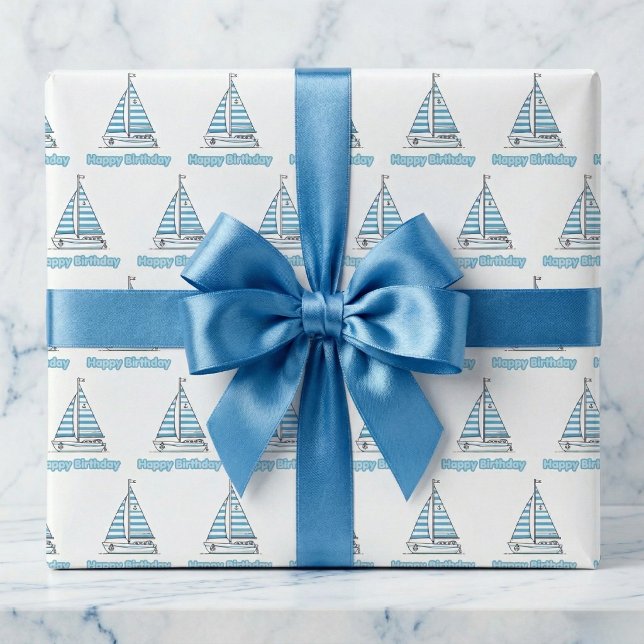 Papel De Regalo Cabana Vela Feliz Cumpleaños (Set sail for a happy birthday!)