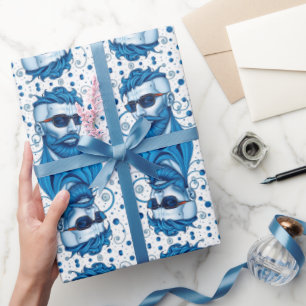 Papel De Regalo Cabeza De Alien Azul Barbudo Con Gafas Arte De Cie