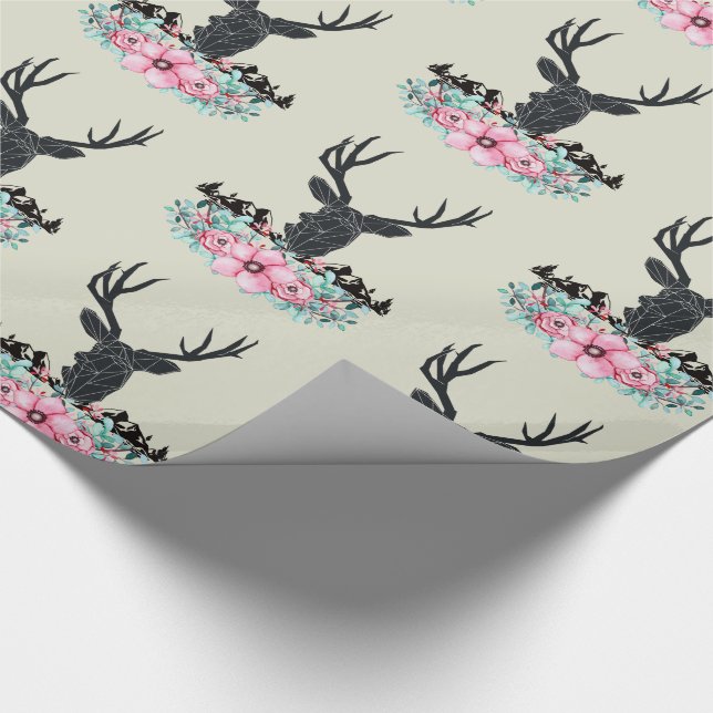 Papel De Regalo Cabeza de ciervo con flores y montañas (Esquina)