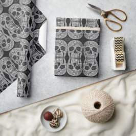 Papel De Regalo Cabeza De Cráneo Gótica Patrón Resumen Blanco Y Ne