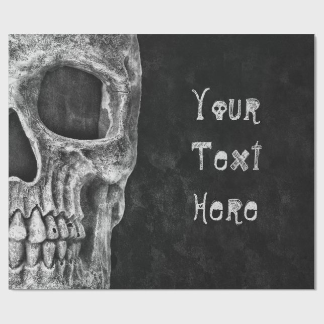 Papel De Regalo Cabeza De Cráneo Gótica Personalizado Blanco Y Neg (Superficie plana)