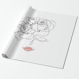 Papel De Regalo Cabeza De Flores De Arte, Mujer De Arte De Línea C