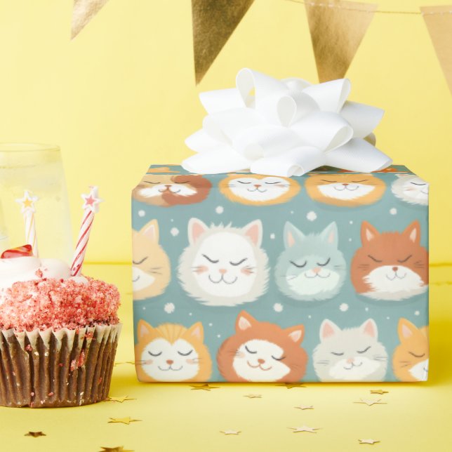 Papel De Regalo Cabeza de gato con sueño (Fiesta de cumpleaños )