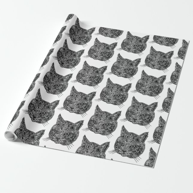 Papel De Regalo Cabeza de gato ornamental (Desenrollado)
