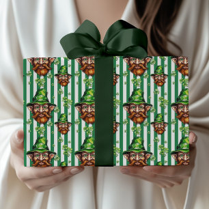Papel De Regalo Cabeza de Gnomo Divertida con Rayas Verde Mar Día 