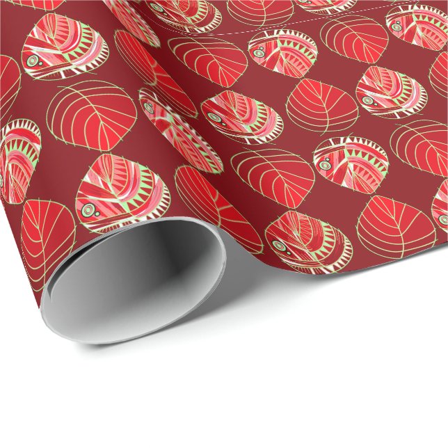 Papel De Regalo Cabeza de pescado deja nuevo blanco verde del cere (Esquina del rollo)