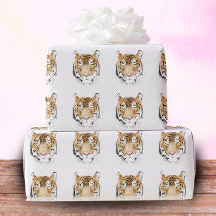 Papel De Regalo Cabeza de Tigre Animal Acuarela 