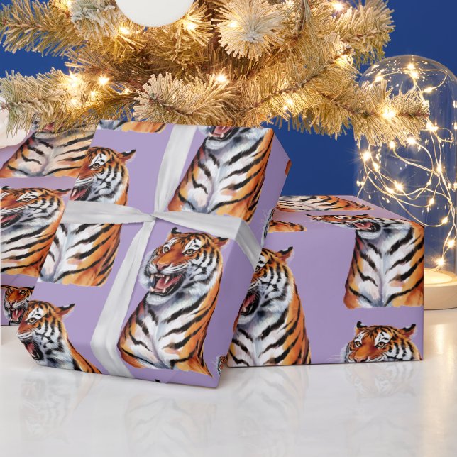 Papel De Regalo Cabeza de Tigre de Moda Morado (Vacaciones)