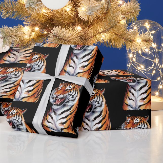 Papel De Regalo Cabeza de Tigre de Moda Negro (Vacaciones)