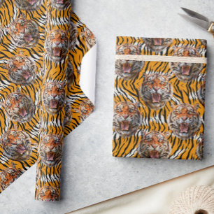 Papel De Regalo Cabeza De Tigre Sobre El Diseño De Impresión Anima