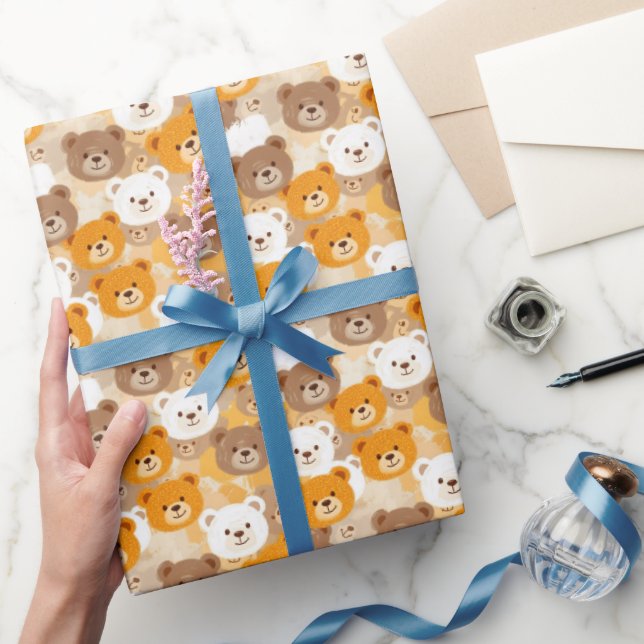 Papel De Regalo Cabezas de oso beige y marrón | (Regalar)