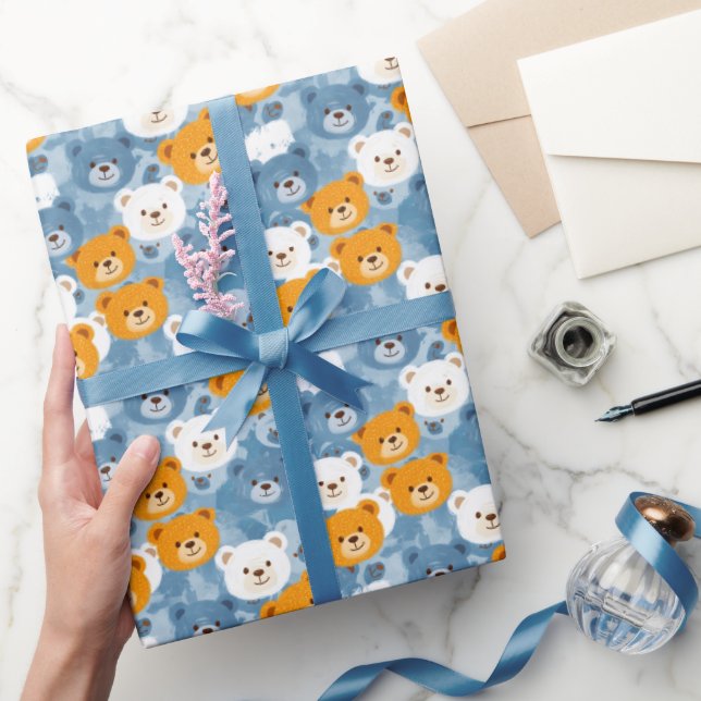 Papel De Regalo Cabezas de oso marrón y Naranja | (Regalar)