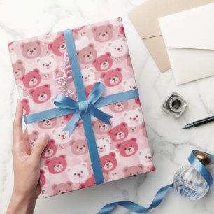 Papel De Regalo Cabezas de oso rosa  