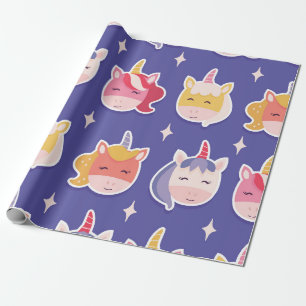 Papel De Regalo Cabezas de unicornio caprichosas