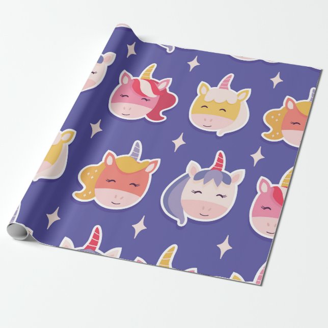 Papel De Regalo Cabezas de unicornio caprichosas (Desenrollado)