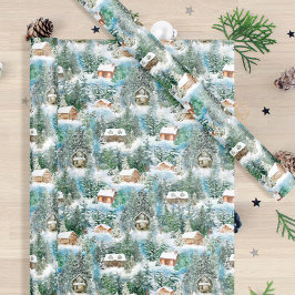 Papel De Regalo Cabinas de Navidades de Wintic Rustic Woodland
