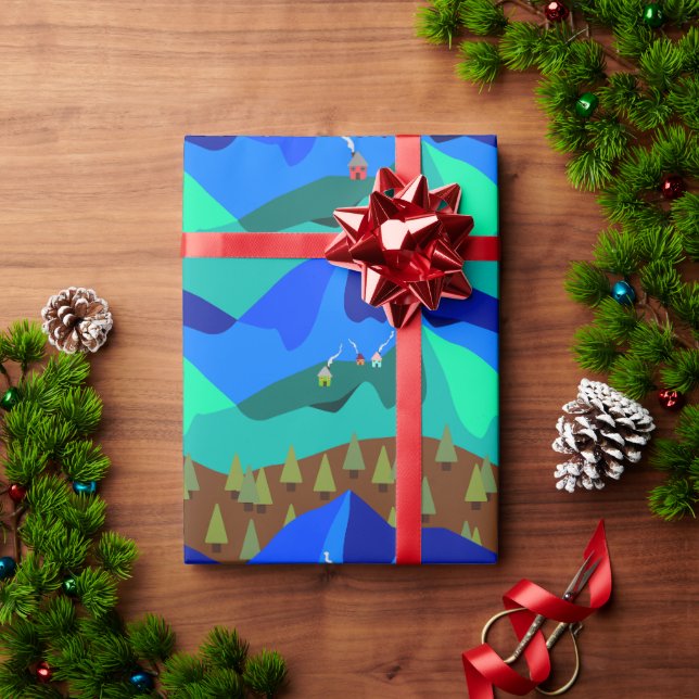Papel De Regalo Cabinas en montañas con árboles (Regalo de vacaciones)