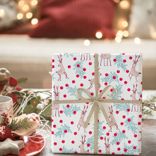 Papel De Regalo Cabra de Reno Caprichosa y Patrón Navideño de Baya