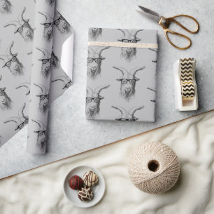 Papel De Regalo Cabra Hipster Con Gafas