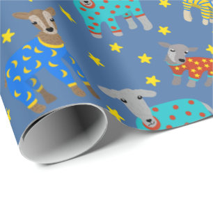 Papel De Regalo Cabras en pijamas con estrellas con estampado azul