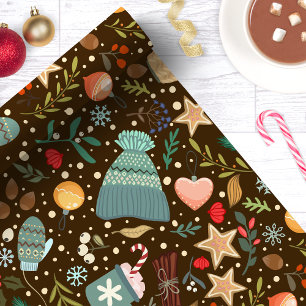 Papel De Regalo Cacao Acogedor y Mitones Navideños Lindos
