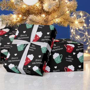 Papel De Regalo Cacao Caliente De Feliz Navidad Blanco Y Negro