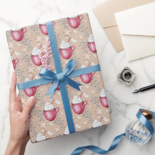Papel De Regalo Cacao Caliente De Navidad Y Galletas Acuarela