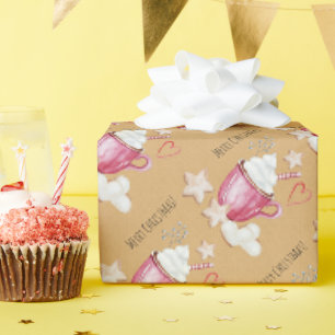 Papel De Regalo Cacao Caliente Personalizado y Galletas Acuarela