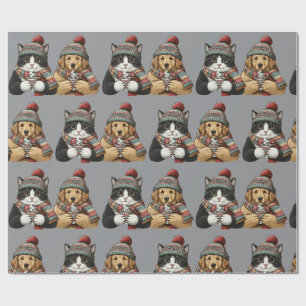 Papel De Regalo Cacao de Perro y Gato de Invierno