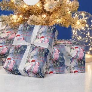 Papel De Regalo Cacatúas rosadas sombrero de Santa Feliz Navidad
