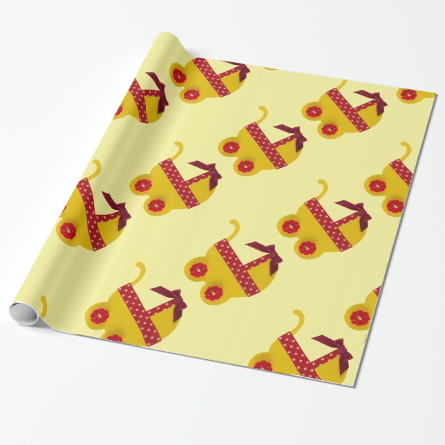 Papel De Regalo Cacería de bebé amarilla y roja (Desenrollado)