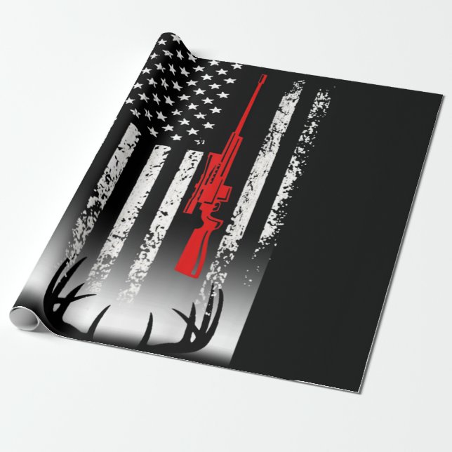 Papel De Regalo Cacería de ciervos con bandera estadounidense (Desenrollado)