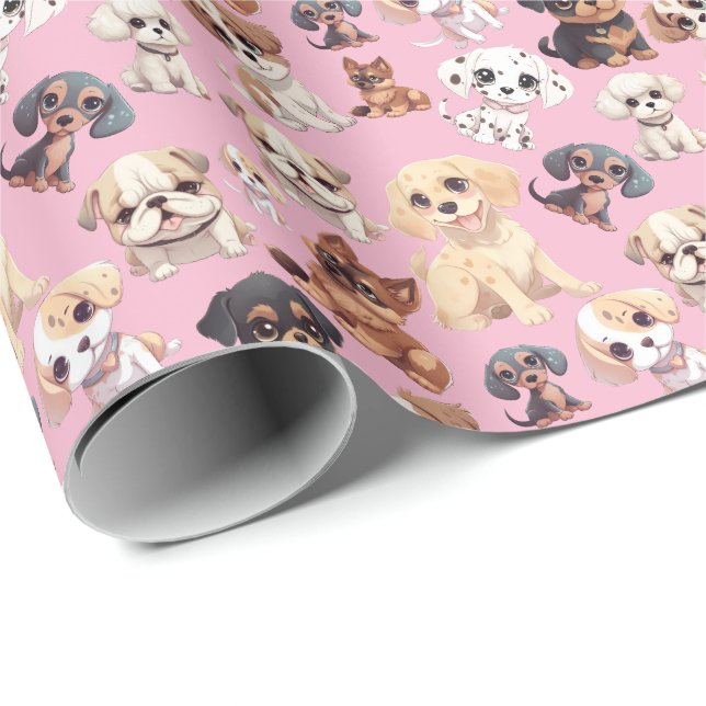 Papel De Regalo Cachorro cachorro rosado (Esquina del rollo)
